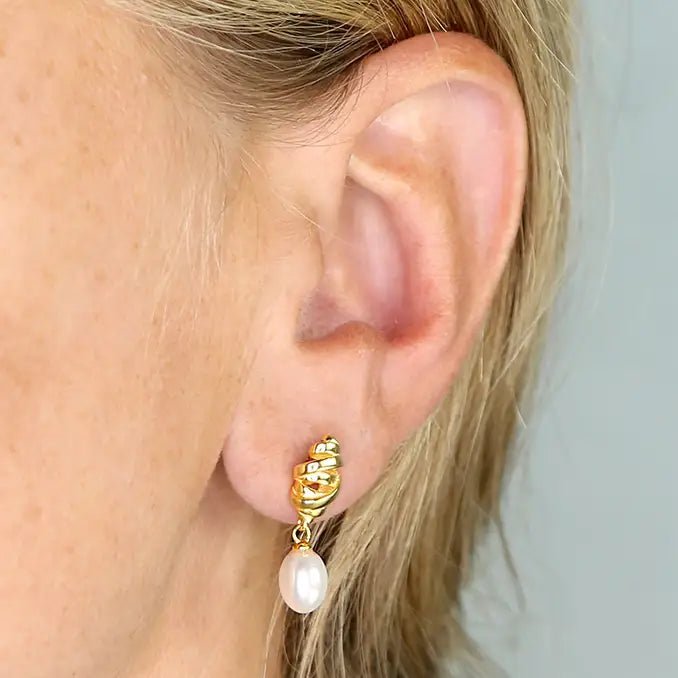 Dainty Gold Pearl Twist Drop Earrings - Dainty London