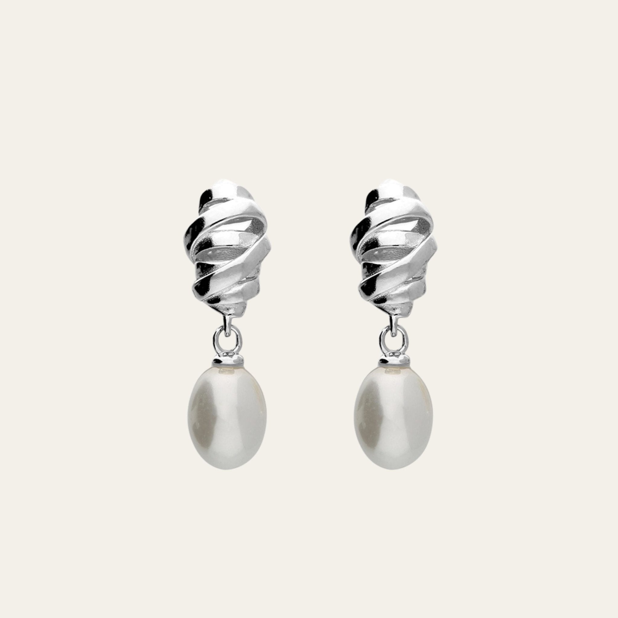 Dainty Silver Pearl Twist Drop Earrings - Dainty London