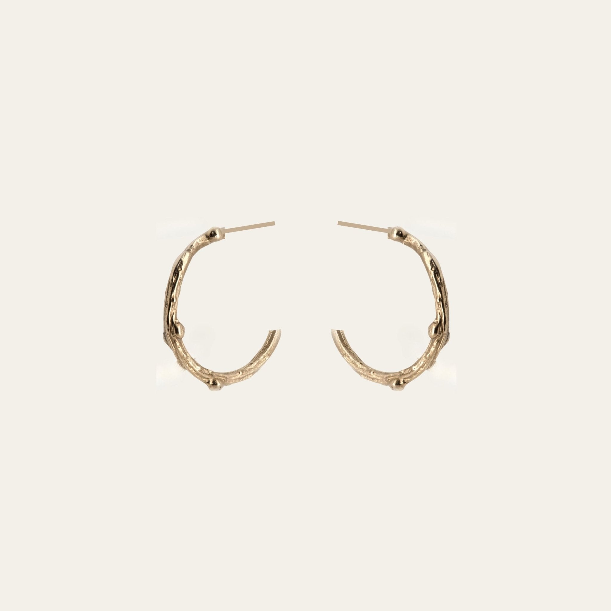 Solid Gold Walnut Twig Hoop Earrings - Dainty London