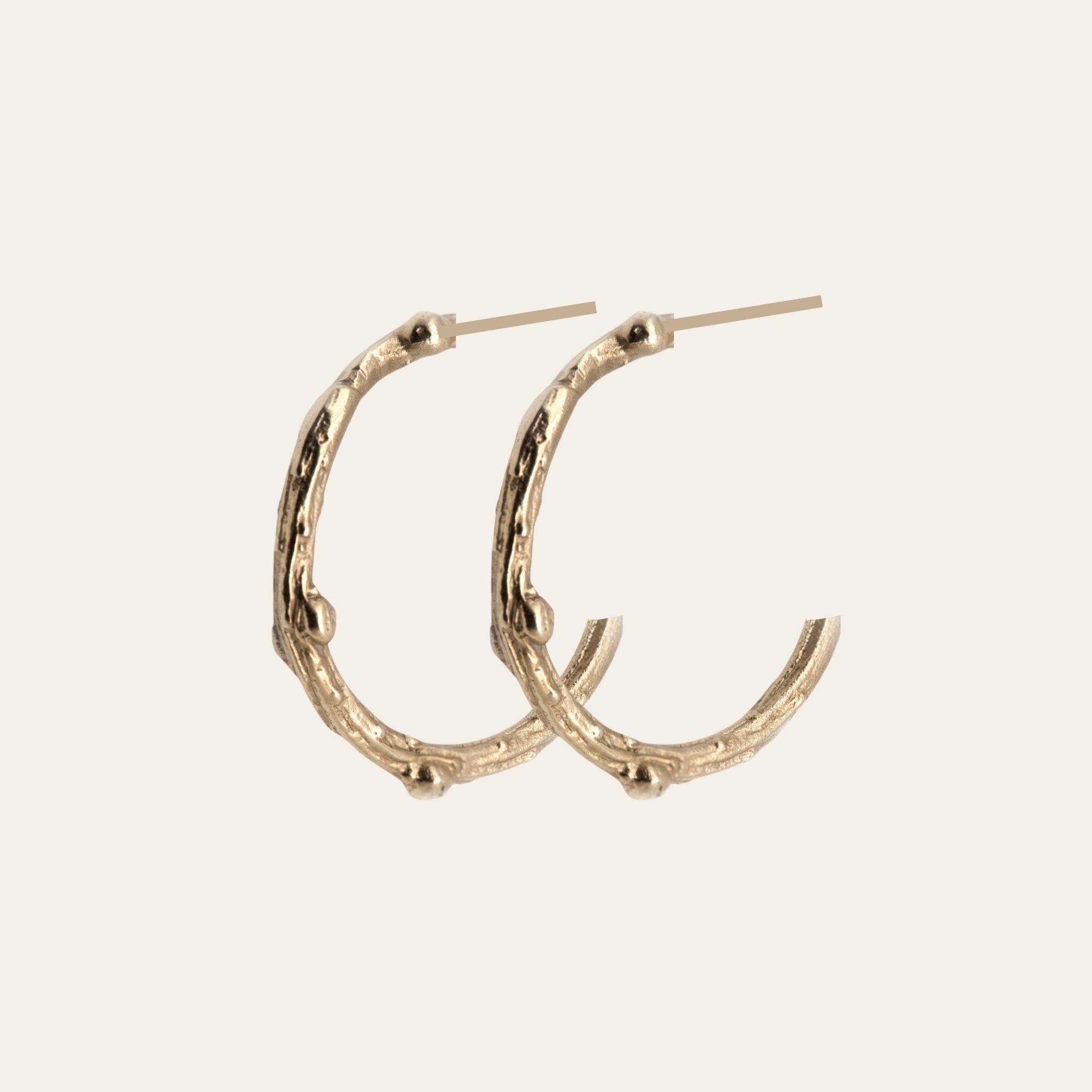 Solid Gold Walnut Twig Hoop Earrings - Dainty London